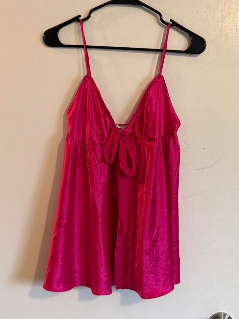 Victoria’s Secret hot pink satin babydoll tank top/mini front closure bow detail